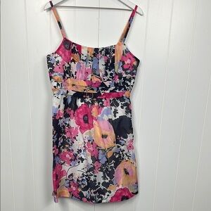 New York & Company Womens Sundress 12 Pink Blue Adj Slip Straps Side Zip Lined